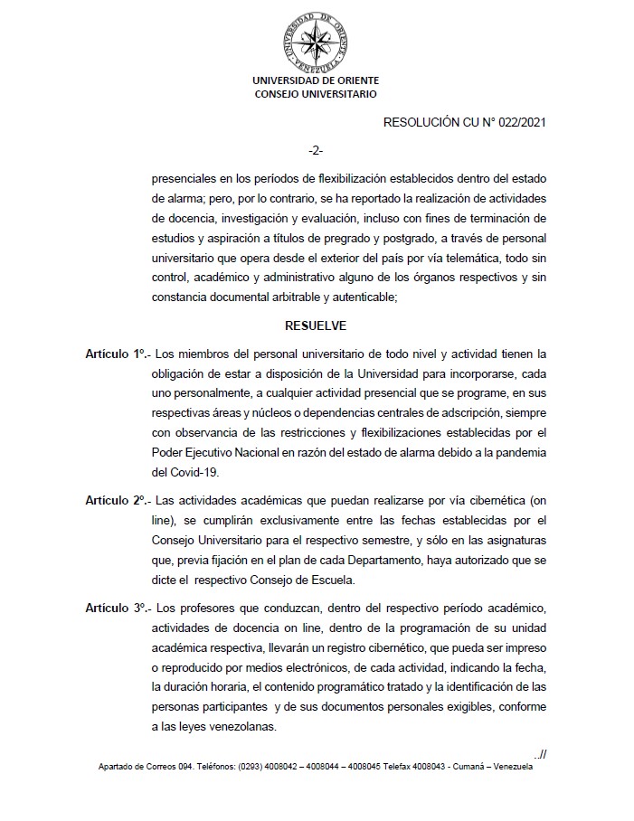 Resolución CU N° 022/2021 pag 2